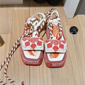 FARM Rio Red and Cream Platform Sandals